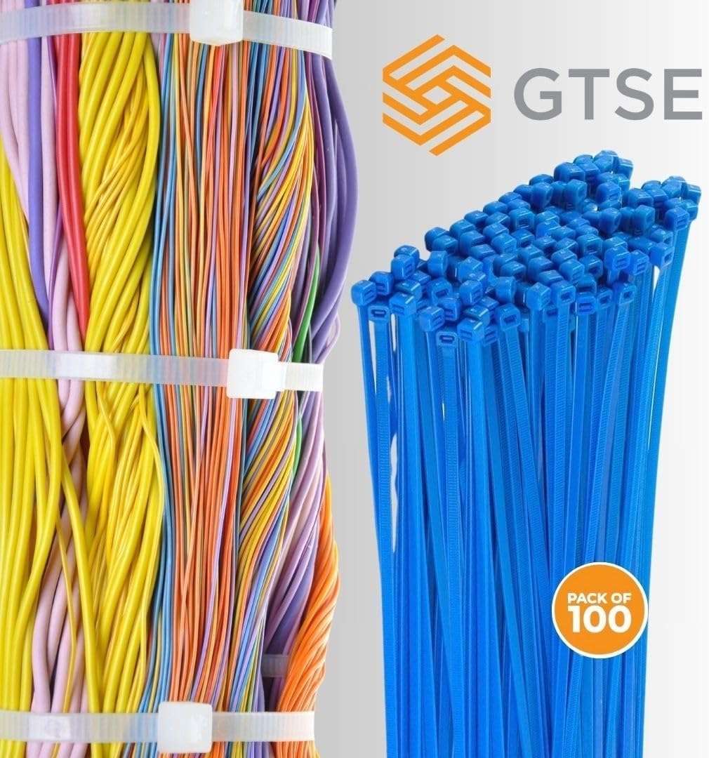 GTSE 8 Inch Blue Zip Ties, 100 Pack, 18lb Strength, UV Resistant Strong Nylon Cable Ties, Self-Locking 8" Tie Wraps