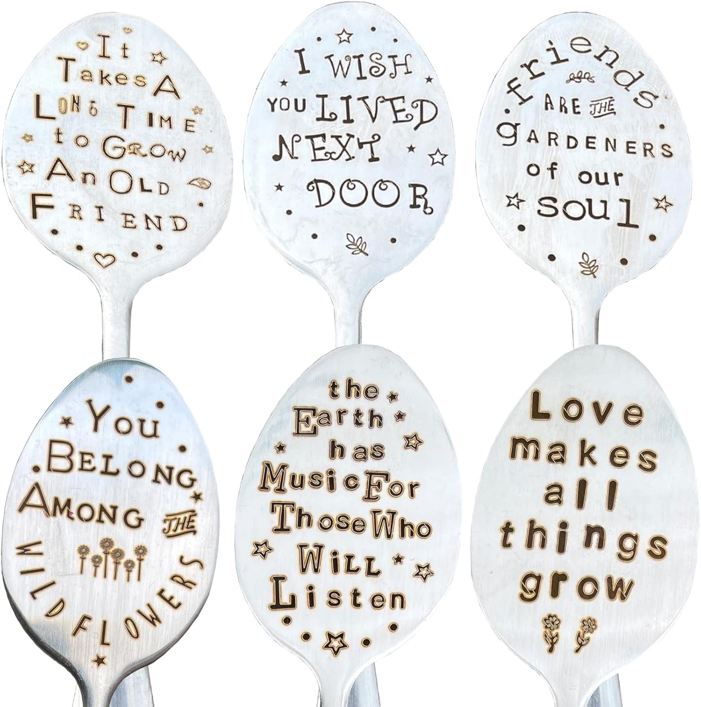 Garden Plant Marker Friendship Gift for Women Gardeners, Plant Stake Label Sign Tag Gardening Gifts for Woman Plant Lovers, Metal Garden Decoration (All Things Grow), Silver