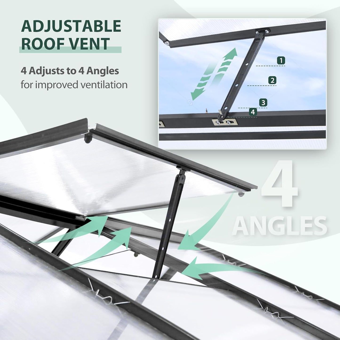 EAGLE PEAK 6x6x7 Outdoor Walk-in Hobby Greenhouse with Adjustable Roof Vent and Rain Gutter, Base and Anchor, Polycarbonate Aluminum Green House for Backyard Garden, Gray