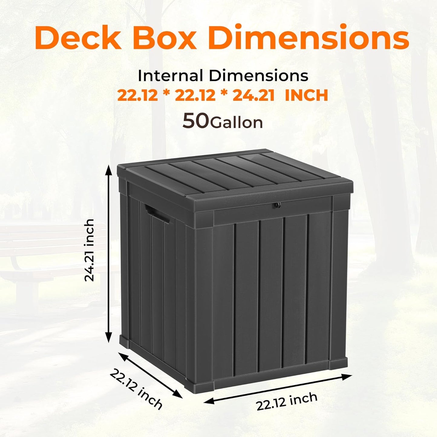 50 Gallon Double-Wall Resin Deck Box - Lockable Waterproof Outdoor Storage Box, 515bs Capacity & Doubles as Seating for Patio Furniture - Garden Tools, Pool Accessories (Black)