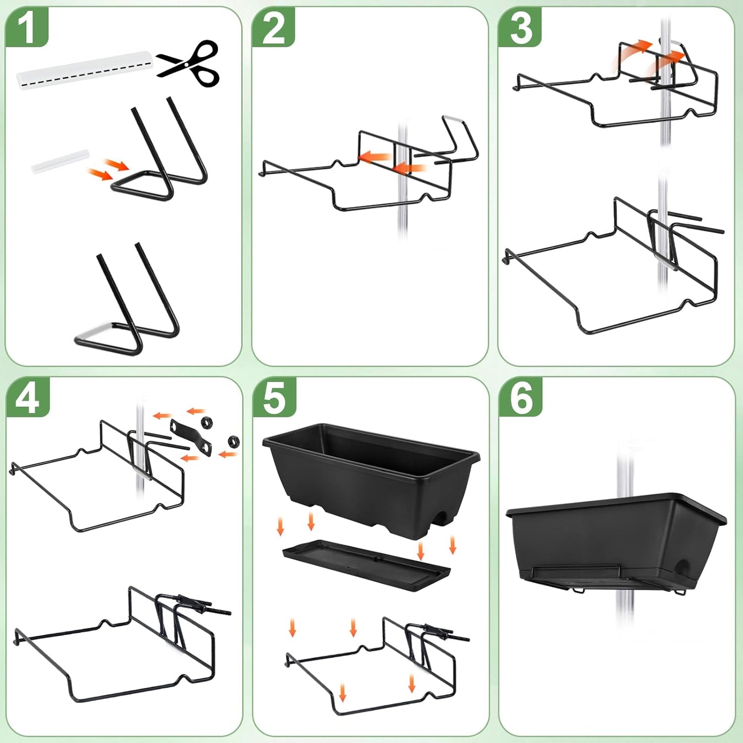 HAITRAL Hanging Planters for Outdoor Plants,Deck Railing Planter Boxes Countryside Style Window Boxes Planters, Balcony Flower Pots Plastic Railing Planter with Metal Brackets for Fence,Black 4 Pcs