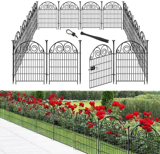 Tall Garden Fence Animal Barrier with Gate, 32 in(H) 16 Panels Garden Fences and Borders for Dogs, Dog Fence Outdoor for Yard, Total Length 35 Ft Metal Temporary Fencing│Patented