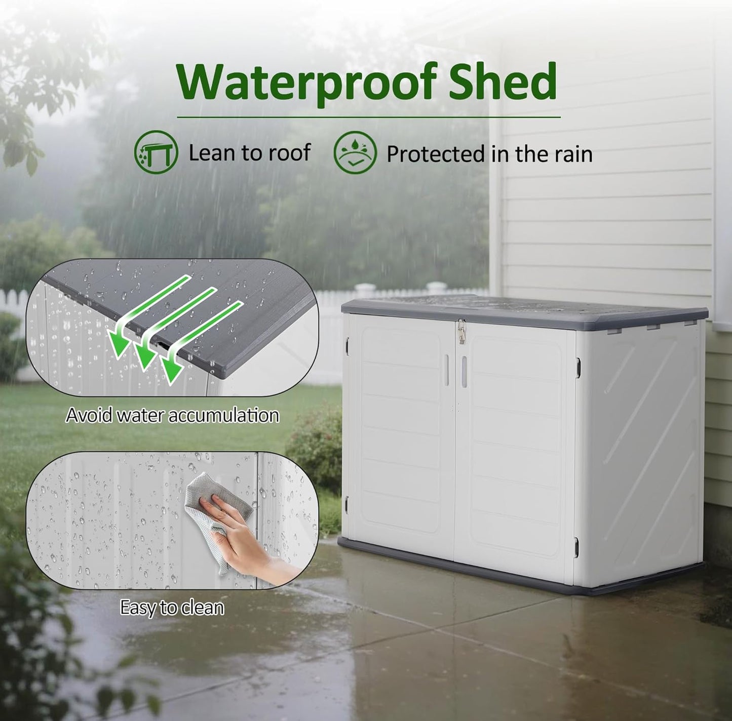 Macrout 25 Cu.Ft Small Plastic Outdoor Storage Cabinet with Shelves, 4.3 x 2.5 ft Waterproof Resin Outdoor Storage Shed with Floor, Lockable Horizontal Shed for Garden and Patio