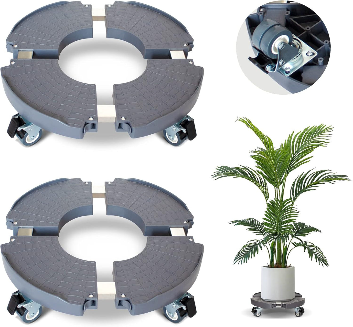 2 Pack Rolling Plant Stand with Wheels,15-21’’Adjustable Heavy Duty Plant Caddy with Wheels for Indoor Outdoor Planter Dolly Lockable