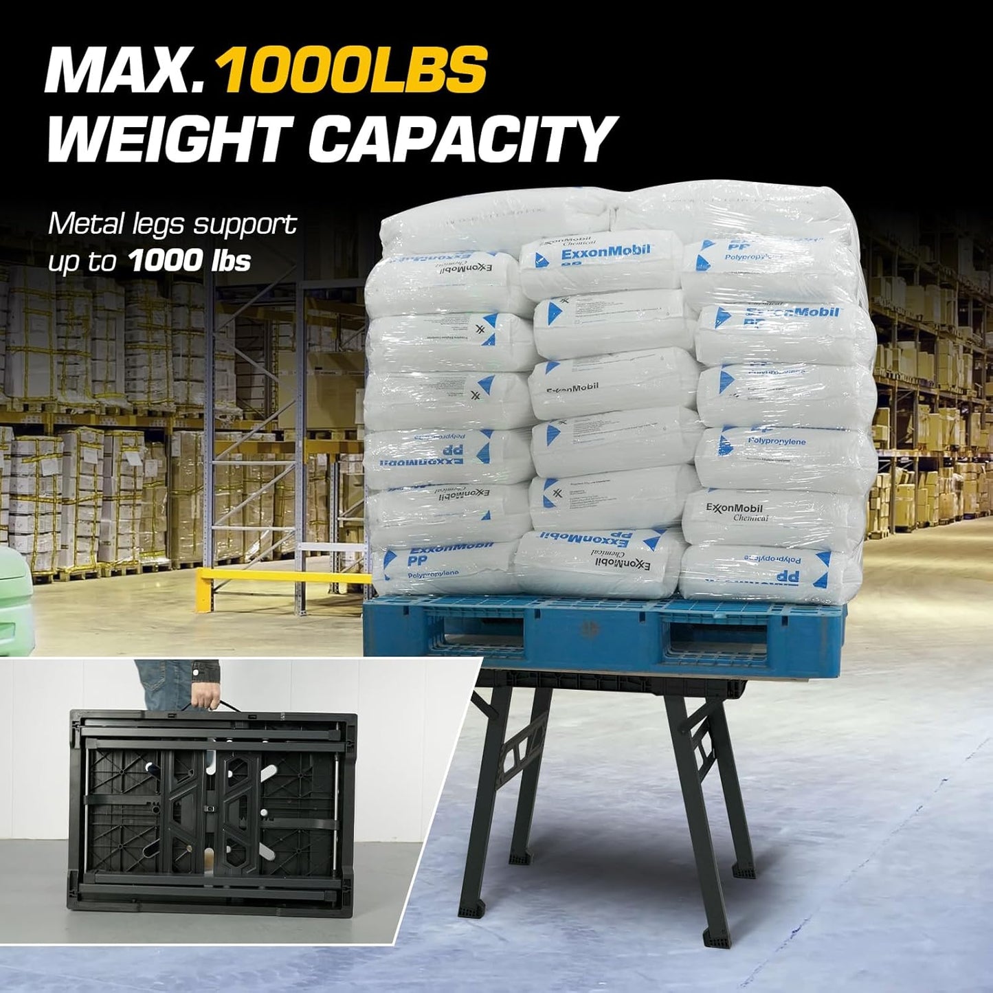 Express Folding Work Table, Easy Setup Portable Folding Work Table & Portable Folding Workbench, 34" W x 25" D x 31" H Lightweight Versatile Clamping Worktable for Garage/Wood Shop (Black)