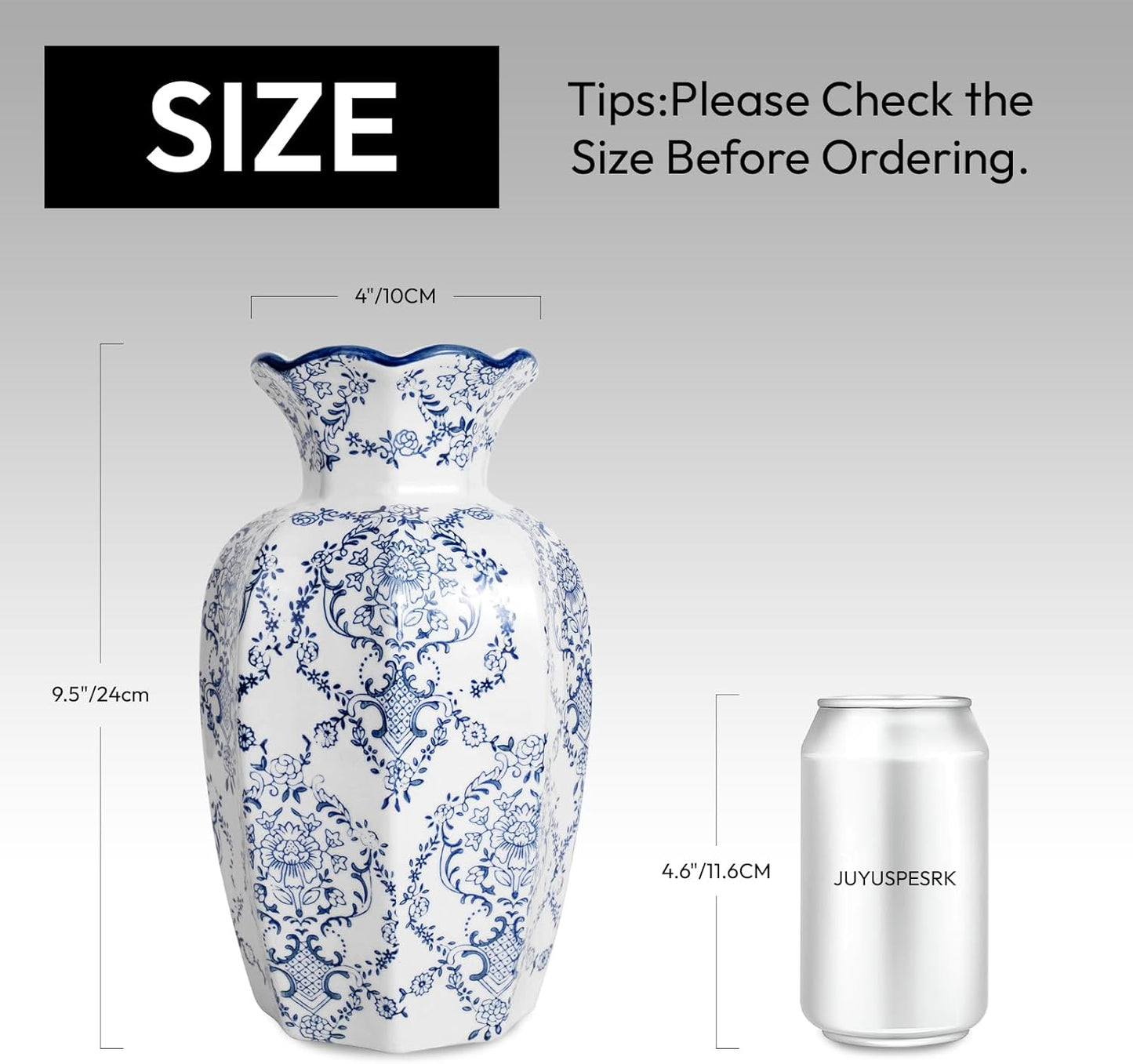 Chinoiserie Vase,Blue and White Vase,Vintage Ceramic Vases,Flower Vase for Centerpiece,Chinese Cute Vases for Living Room, Office,Home Decor (Blue White, Large)