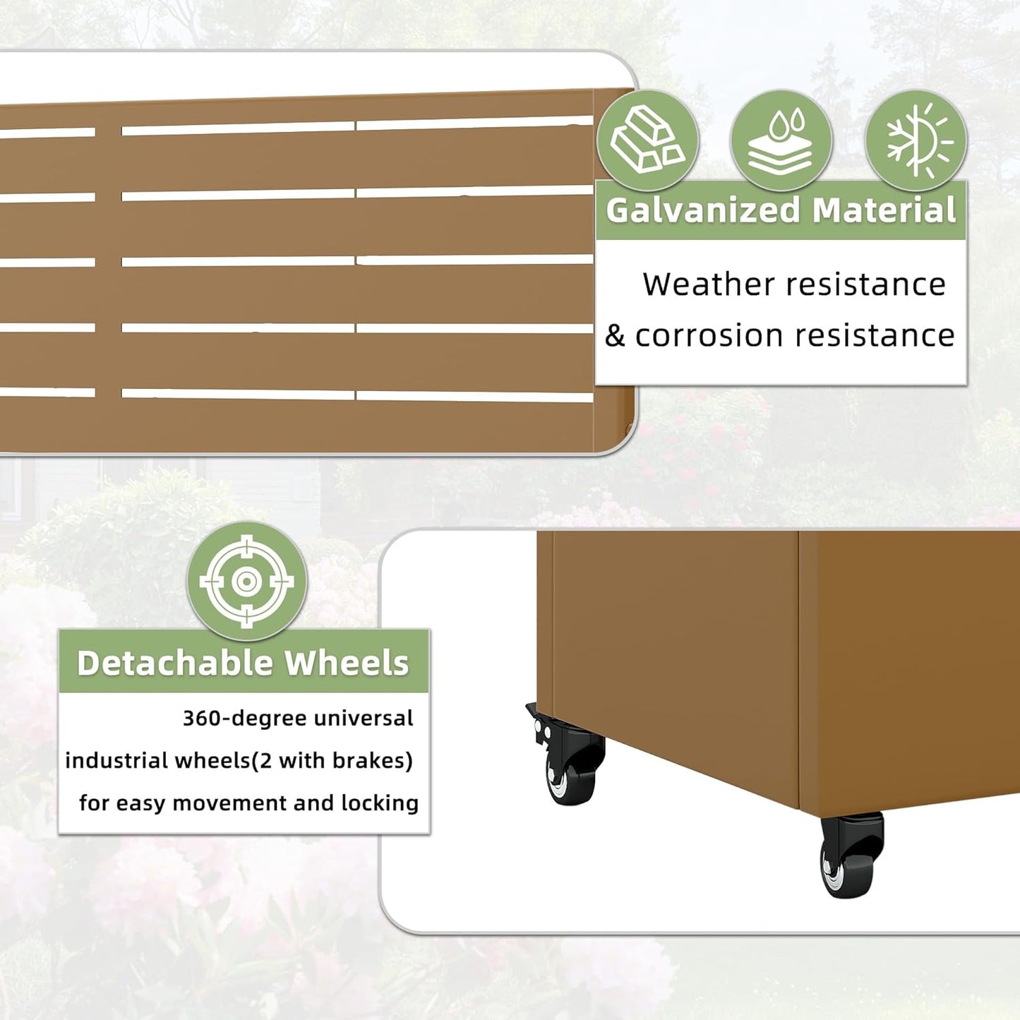 Casaphoria Metal Raised Garden Bed with Trellis and Wheels, 72"x47"x16" Planter Box for Climbing Plants, Vegetables & Vines, Features Drainage Holes and Privacy Screen (Brown-Louvered)