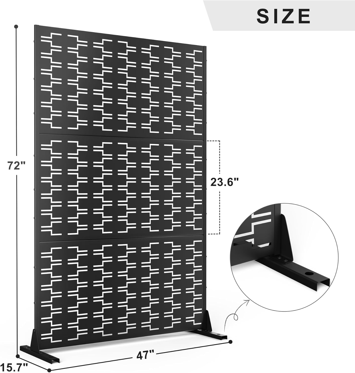 Metal Privacy Screen Outdoor 72" H×47" W, Freestanding Decorative Privacy Screen for Balcony Yard&Garden, Privacy Fence-Black&Brick
