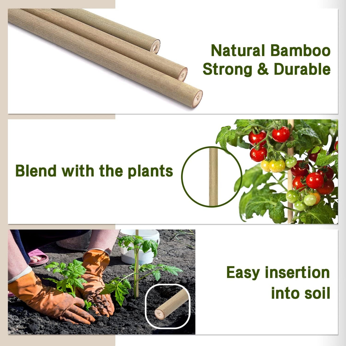 Plant Stakes,16 Inches Natural Garden Bamboo Sticks,BOVITRO 20Pcs Plant Support Stakes for Tomatoes,Beans,Vegetable and Potted Plants
