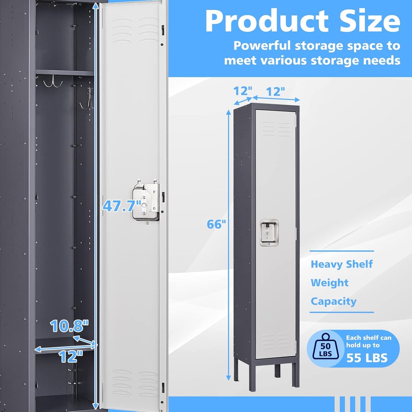 Letaya Locker,1 Door Employees Storage Metal Lockers 66" Lockable Steel Cabinet for School Gym Home Office Staff (1 Door)
