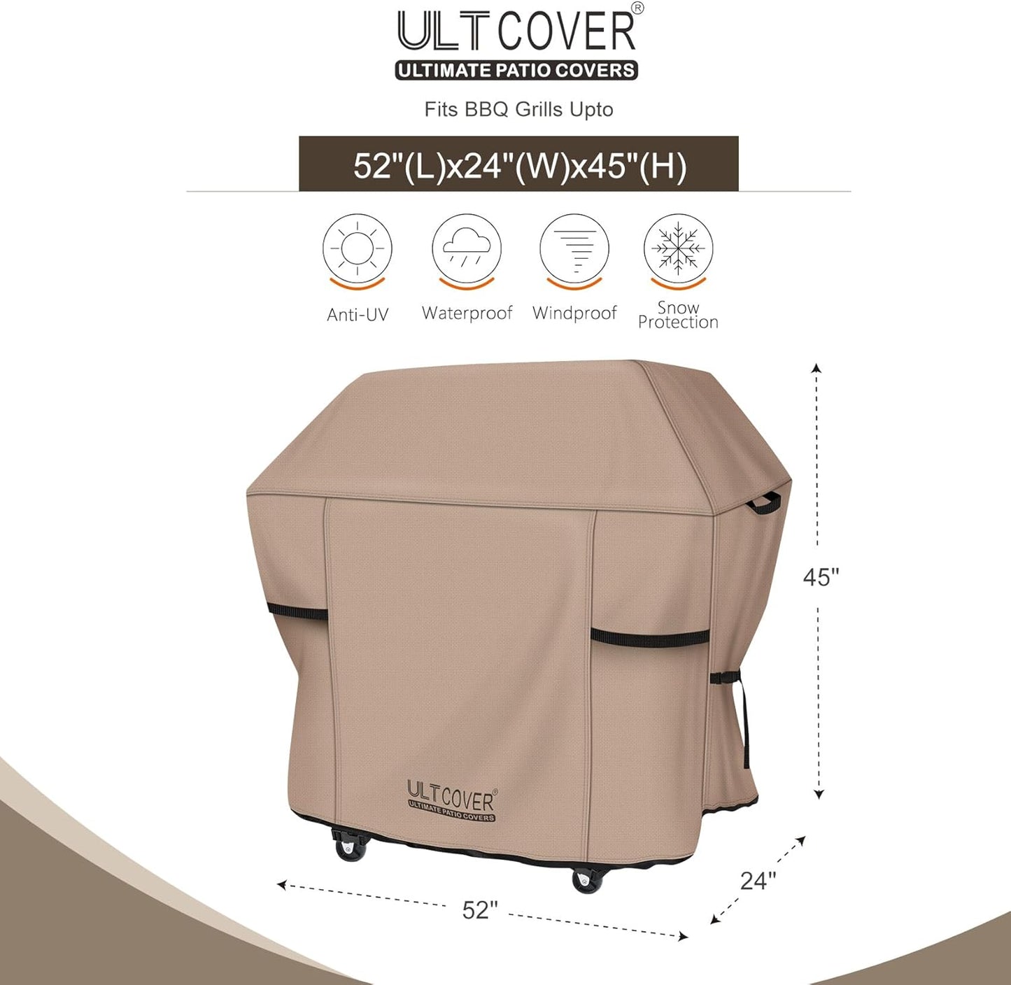 ULTCOVER Waterproof Grill Cover 52 inch, Heavy Duty BBQ Cover for 2-4 Burners Outdoor Gas Barbecue Grill