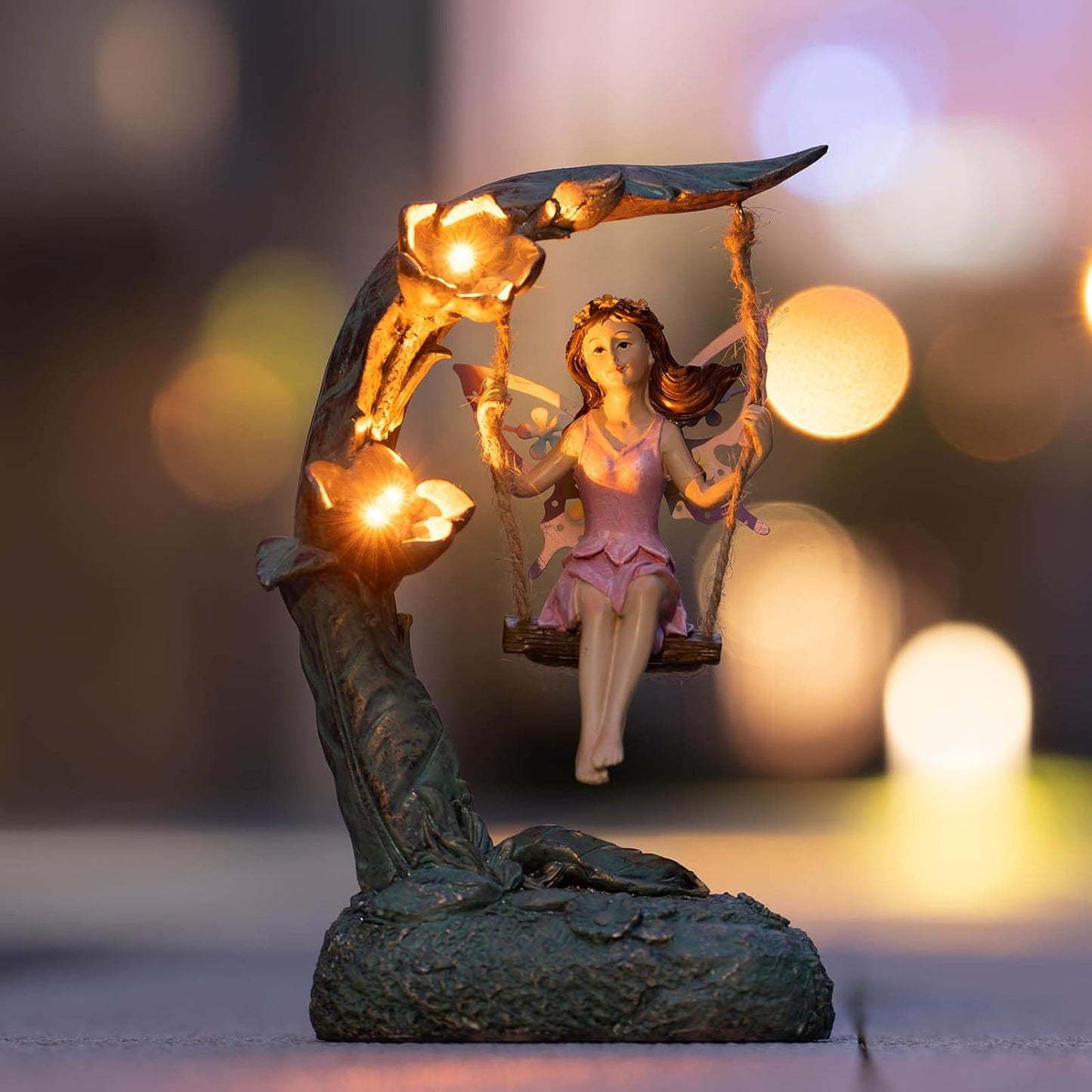 Garden Flower Fairy Outdoor Statue Decor Funny Swing Fairy Ornaments Figurines for Patio Lawn Yard Porch Outside Garden Gifts,9.05 Inches Tall ﻿ ﻿ ﻿