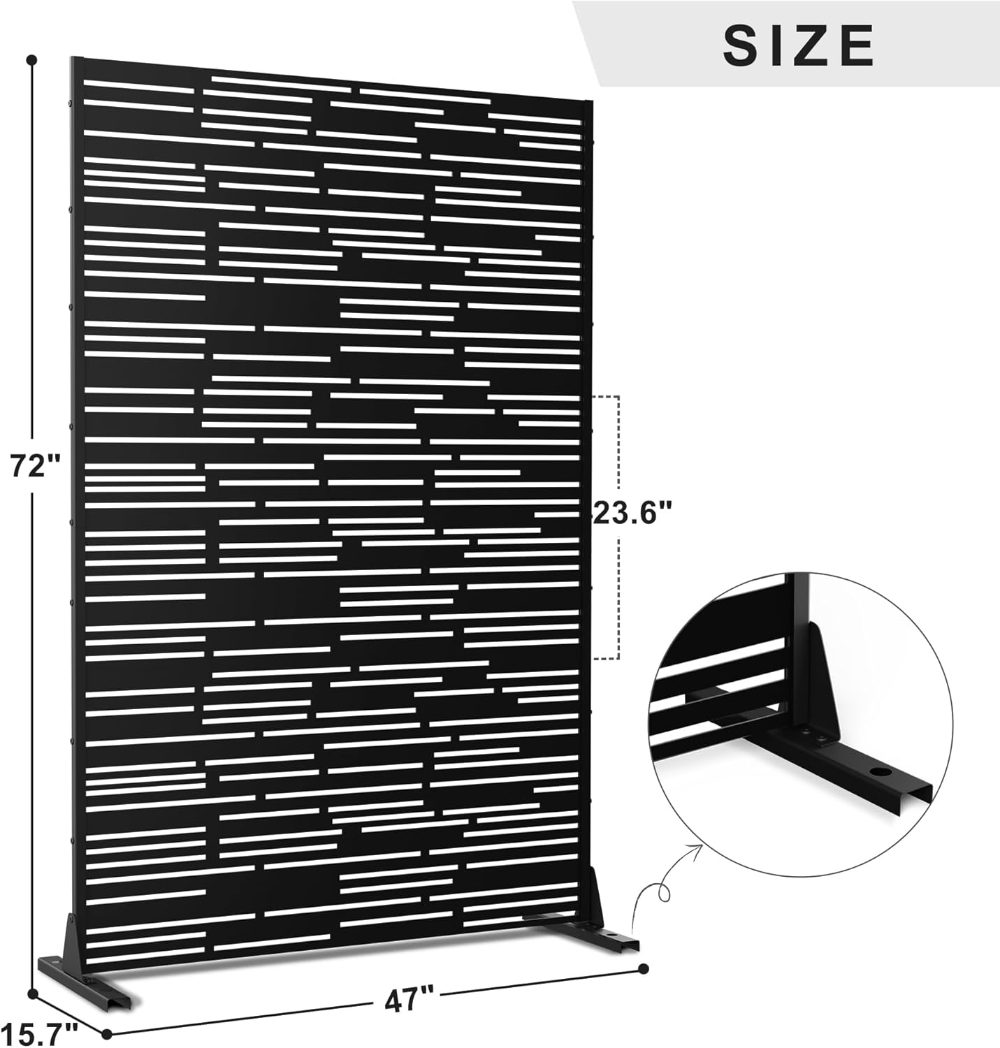 Metal Privacy Screen Outdoor 72" H×47" W,Freestanding Decorative Privacy Screen for Balcony Yard&Garden,Privacy Fence-Black&Shine