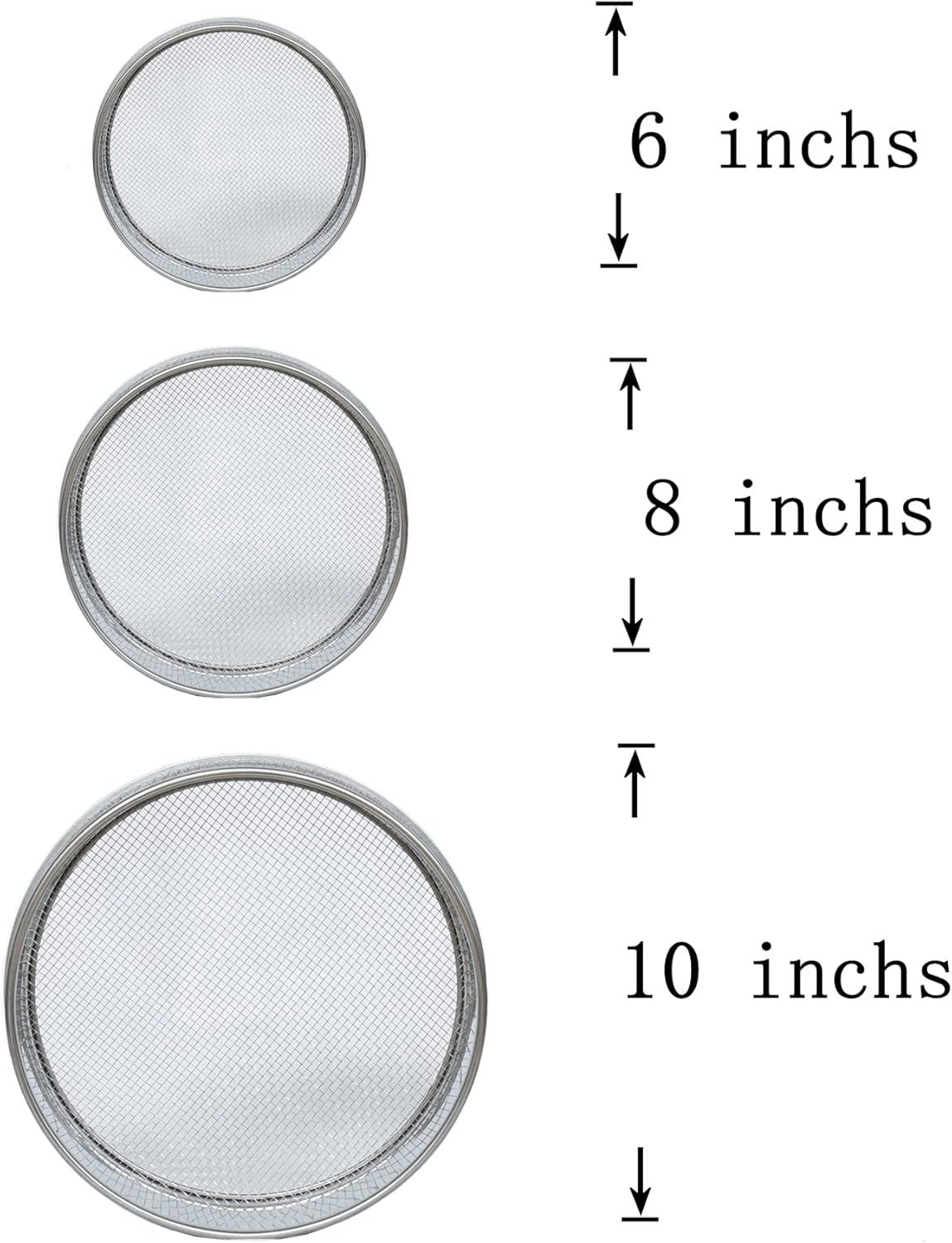 3PCS Soil Sifter for Rocks Sand Compost Sieve