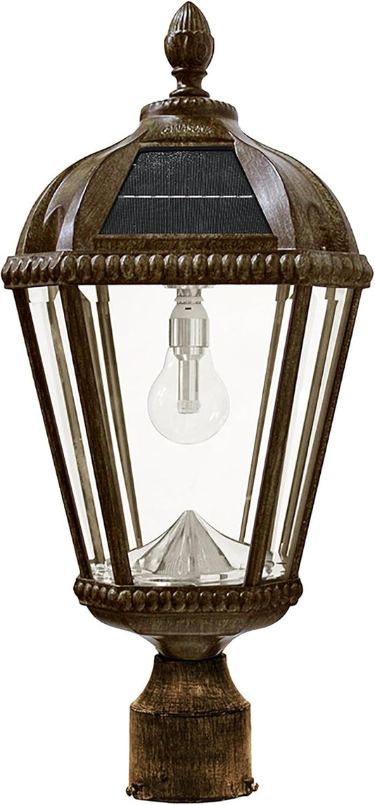 Gama Sonic Outdoor Solar Lamp Post Light, Weathered Bronze Finish Aluminum, Royal Bulb, Beveled Glass, 3-inch Fitter for Lamp Posts, 98B312, Upgraded