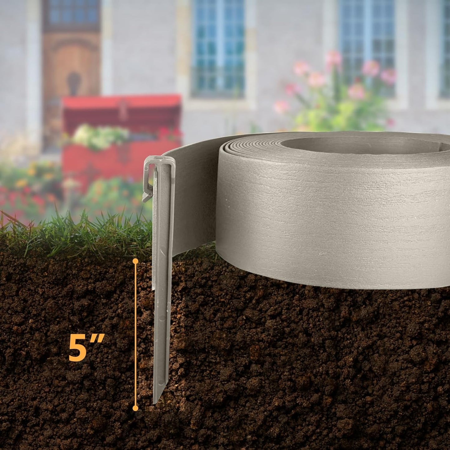 Landscape Edging Kit, Include 4 Inch High 40 Feet Length Terrace Board, 20 Durable Spikes, Edging Pruning Shear, Rubber Mallet Hammer, Gray