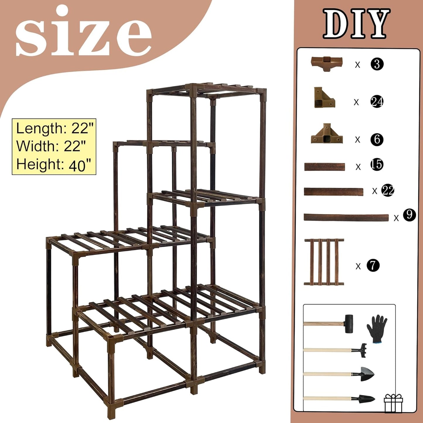 HOMKIRT 11 Tier Corner Plant Stand Indoor with Grow Light, Wood Tiered Tall Plant Shelf Flower Stand for Multiple Plants for Patio Porch Living Room