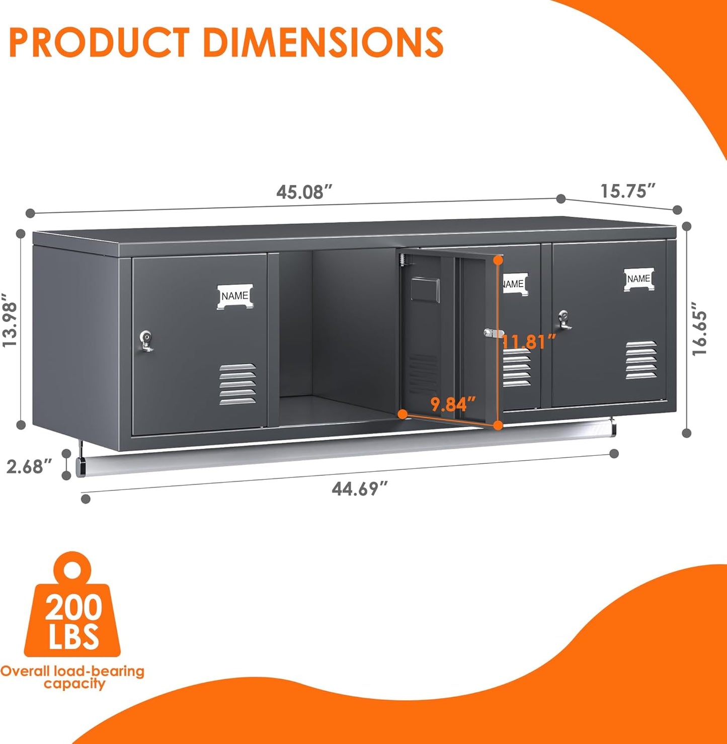 Metal 4 Doors Locker Cabinet with Hanging Rod, Wall-Mounted Storage Lockers for Home, Office, Garage, Storage, Assembly Required, Dark Gray