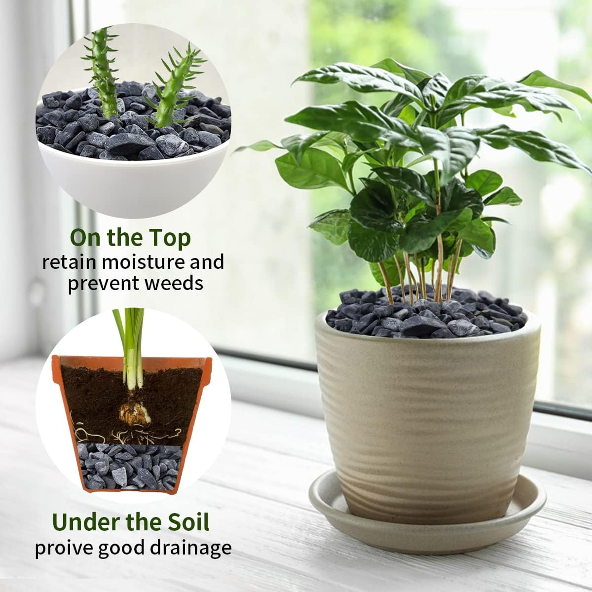 10LB Black Pea Gravel for Landscaping, 3/8 Inch Black Pebbles for Plants Cactus Succulent Fish Tank and Garden Black Stones