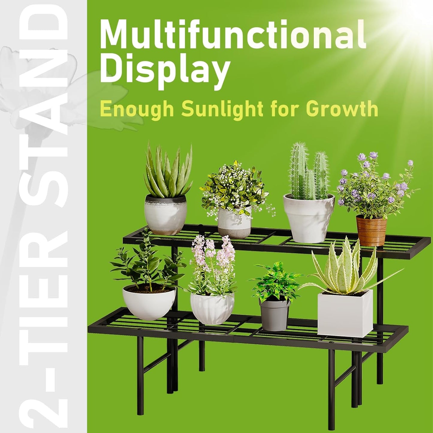 2-Tier Black Metal Ladder Plant Stand, Versatile for Indoors & Outdoors, Perfect as a Multi-Plant Display Rack for Windowsills, Patios, Balconies