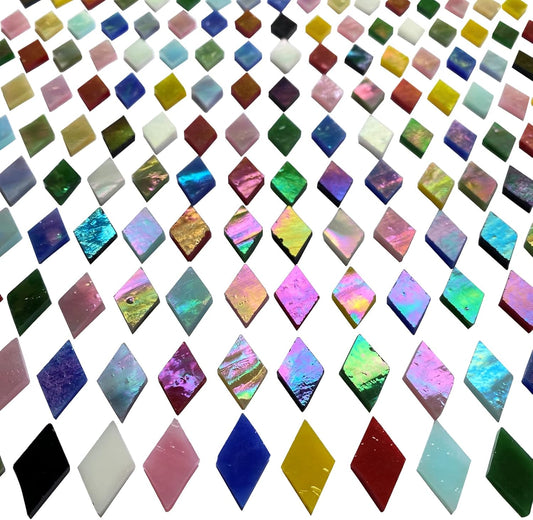 Magic Iridescent Mosaic Tiles for Crafts, 530 Pieces Colorful Stained Glass Sheets Pieces for Mosaic Projects, Diamond Shapes with Assorted Rainbow Colors