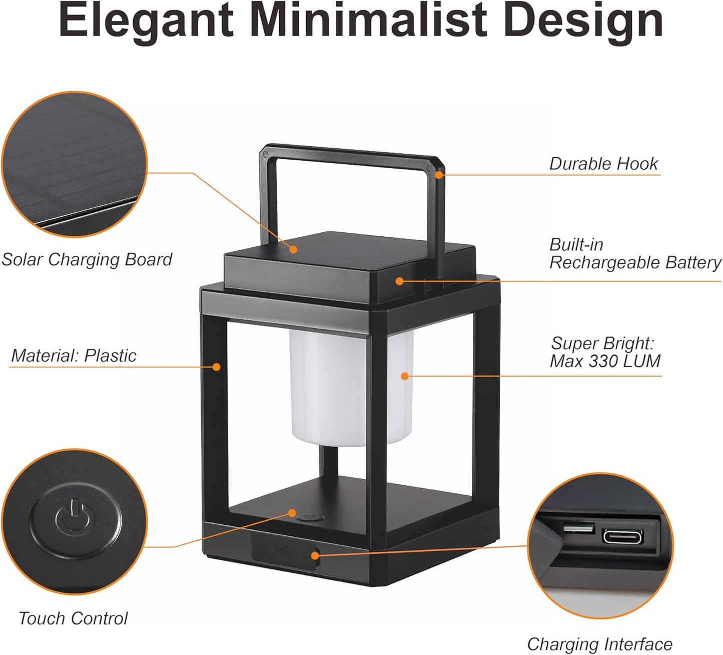LETRY Outdoor Table Lamp, Brightness LED Nightstand Lantern, Portable Rechargeable Solar Lamp Waterproof, Touch Control Outdoor Lamps Cordless Lights Decorative for Patio/Walking/Reading/Camping