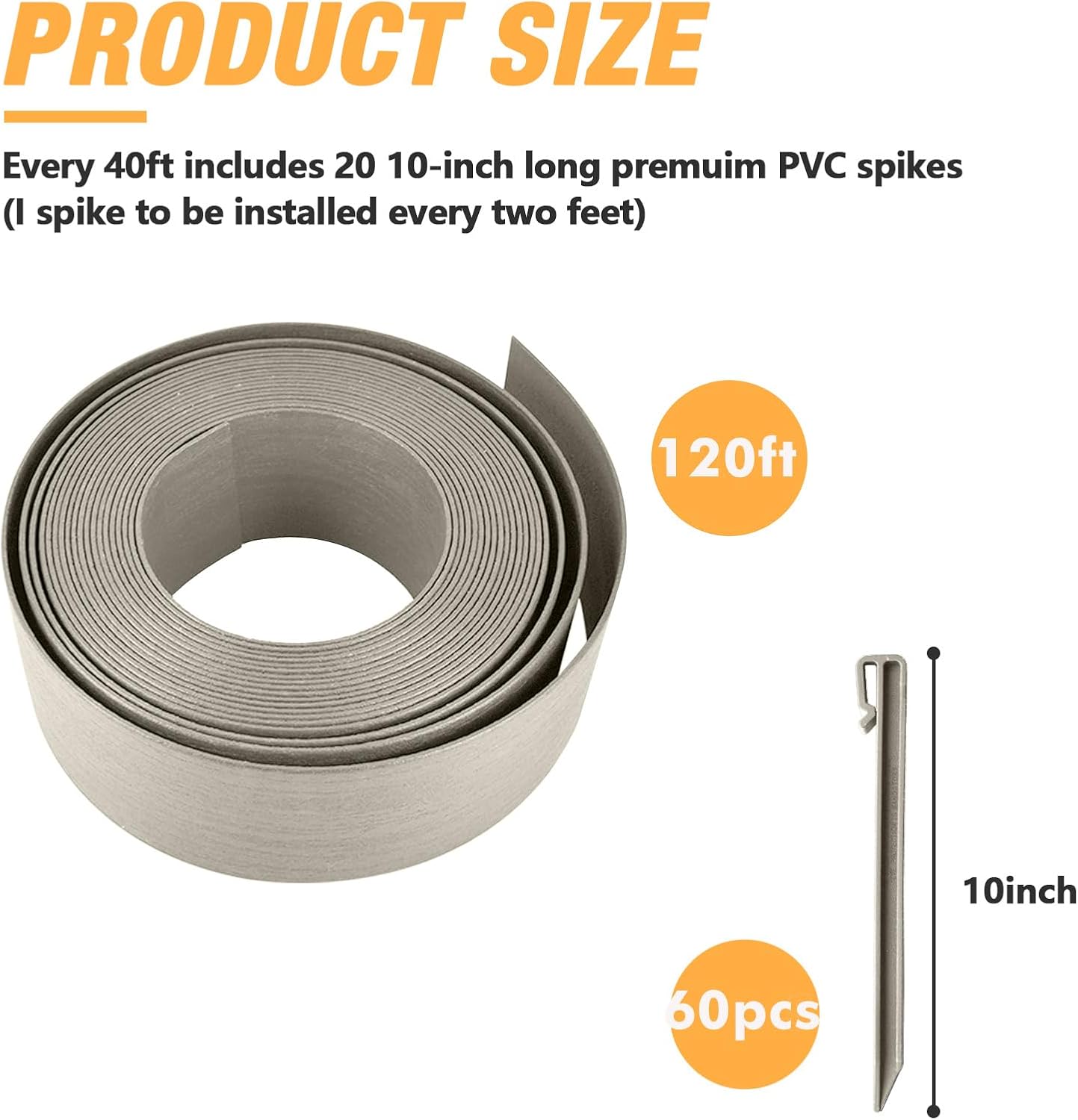 Landscape Edging Kit, Include 4 Inch High 120 Feet Length Terrace Board, 60 Durable Spikes, Edging Pruning Shear, Rubber Mallet Hammer, Gray