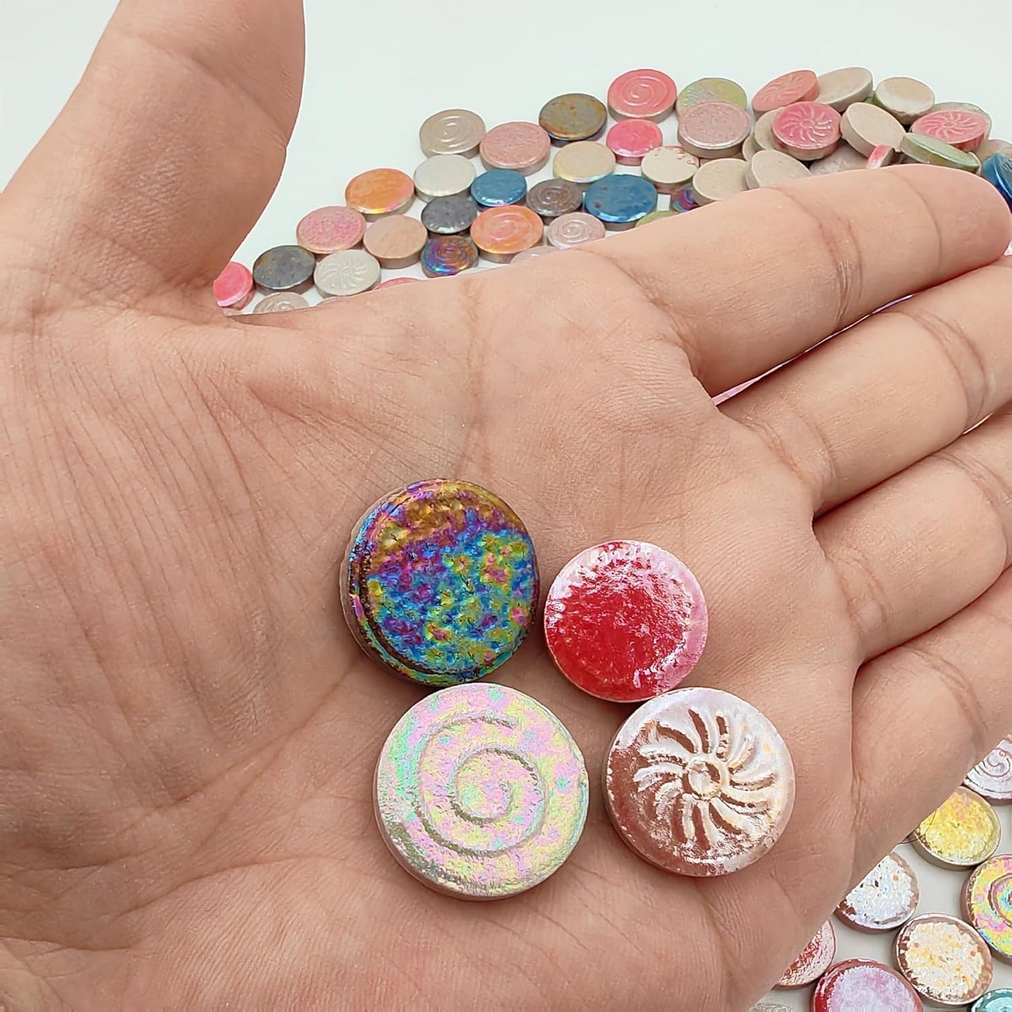 500g/1.1lb Random Color Irregular Ceramics Mosaic Tiles,DIY Making Creative Ceramic Mosaic Tiles for DIY Craft Plates Flowerpots Vases Cups Mosaic Making Supplies (Mix Round)