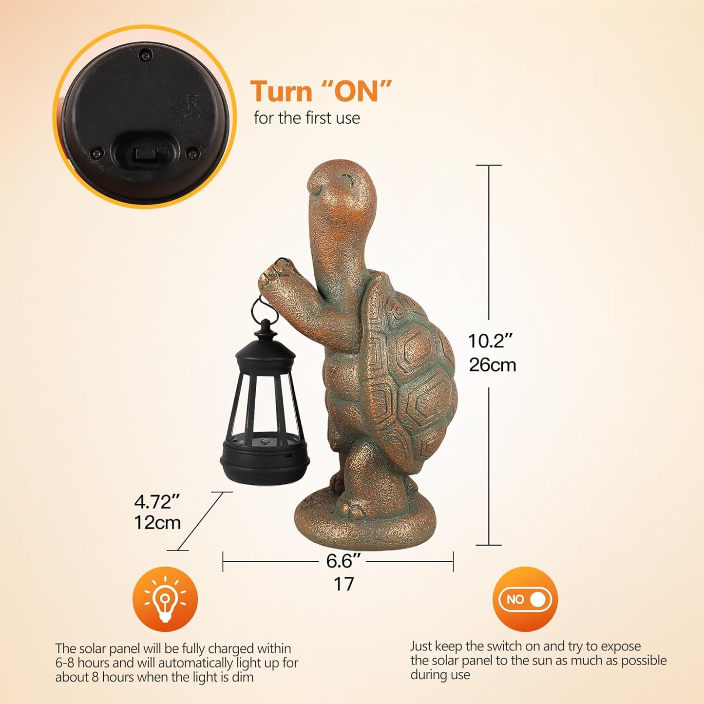 Turtle Solar Powered Outdoor Garden Statue, Resin Statue with Solar Light Lantern, Decorative Lawn, Yard Outdoor Turtle Decoration. Unique Home Decoration, Gifts for Women