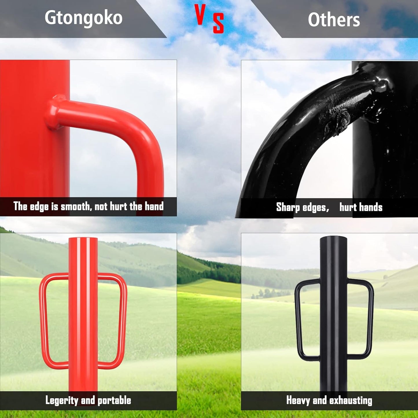 Gtongoko 12LB T Post Driver with Handles Heavy Duty Fence Post Driver Post Pounder for T-Posts，U Channel，Metal Post and Sign Post Pole Driver Tool,17 Inch Red