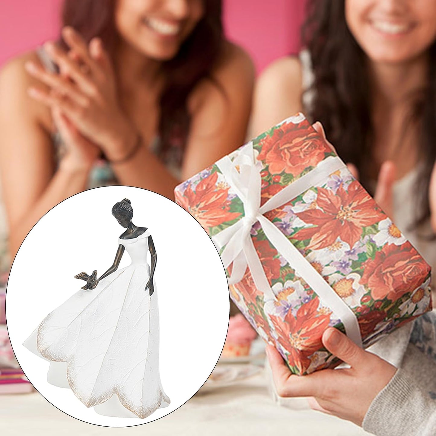 Guichifun Fairy Statue Collection Home Decoration - White Leaf Angel Girls Resin Living Room Bookshelf Decor Garden Outdoor Bathroom Decorations Figurines Gift 5.5 x 3.25 x 8 Inch