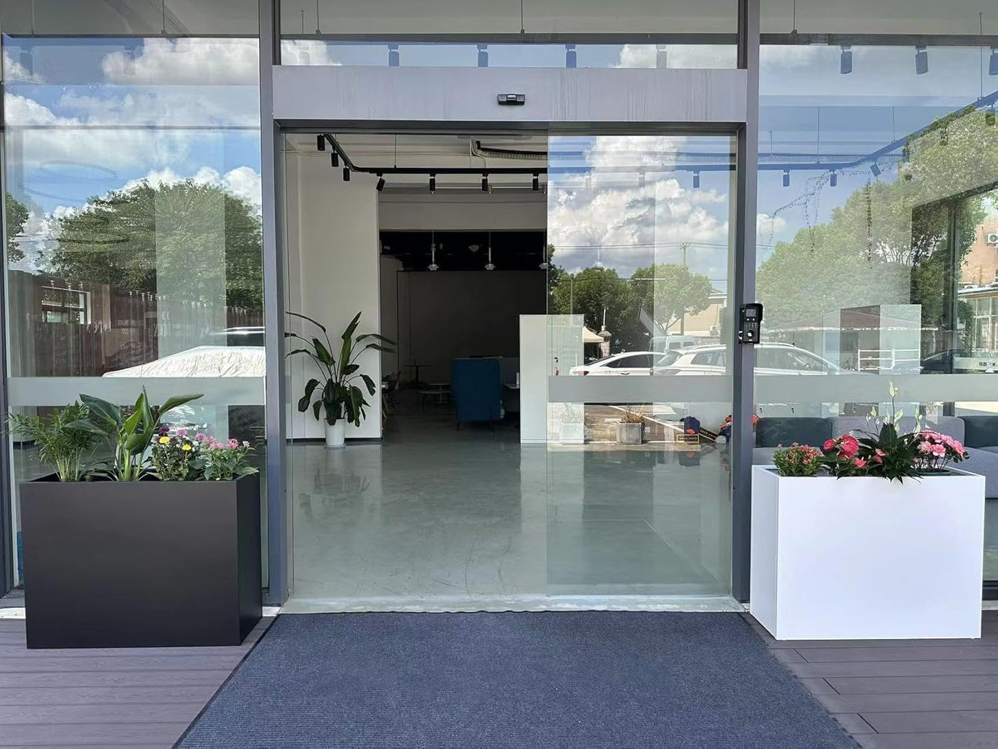 38" L x 13" W x 30" H Metal Tall Rectangular Planter - Large Planter Box for Outdoor Patio/Porch Modern Design for Plants, Flowers, Garden,Spliced Flower Pot (Navy)