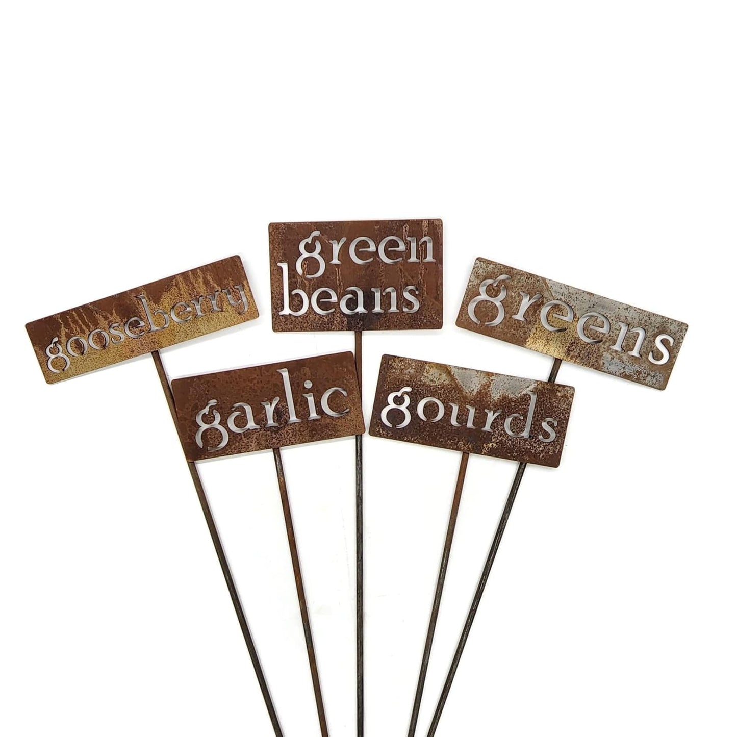 Classic Metal Garden Markers 19 Inches Tall (green onions, Naturally Rusted)