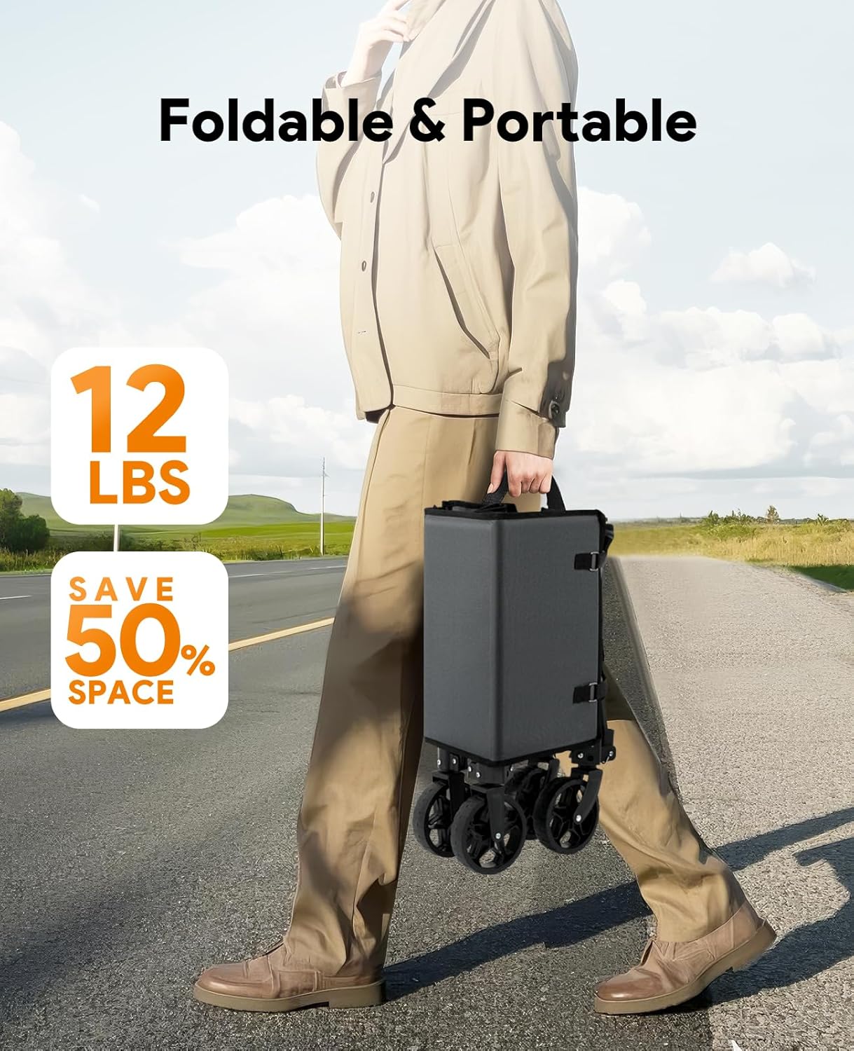 Collapsible Wagon Cart with Wheels 220lbs Foldable Wagon 120L Shopping Cart for Groceries Folding Utility Wagon for Beach, Garden, Camping, Sport, Apartment, Wheelbarrows, Gray