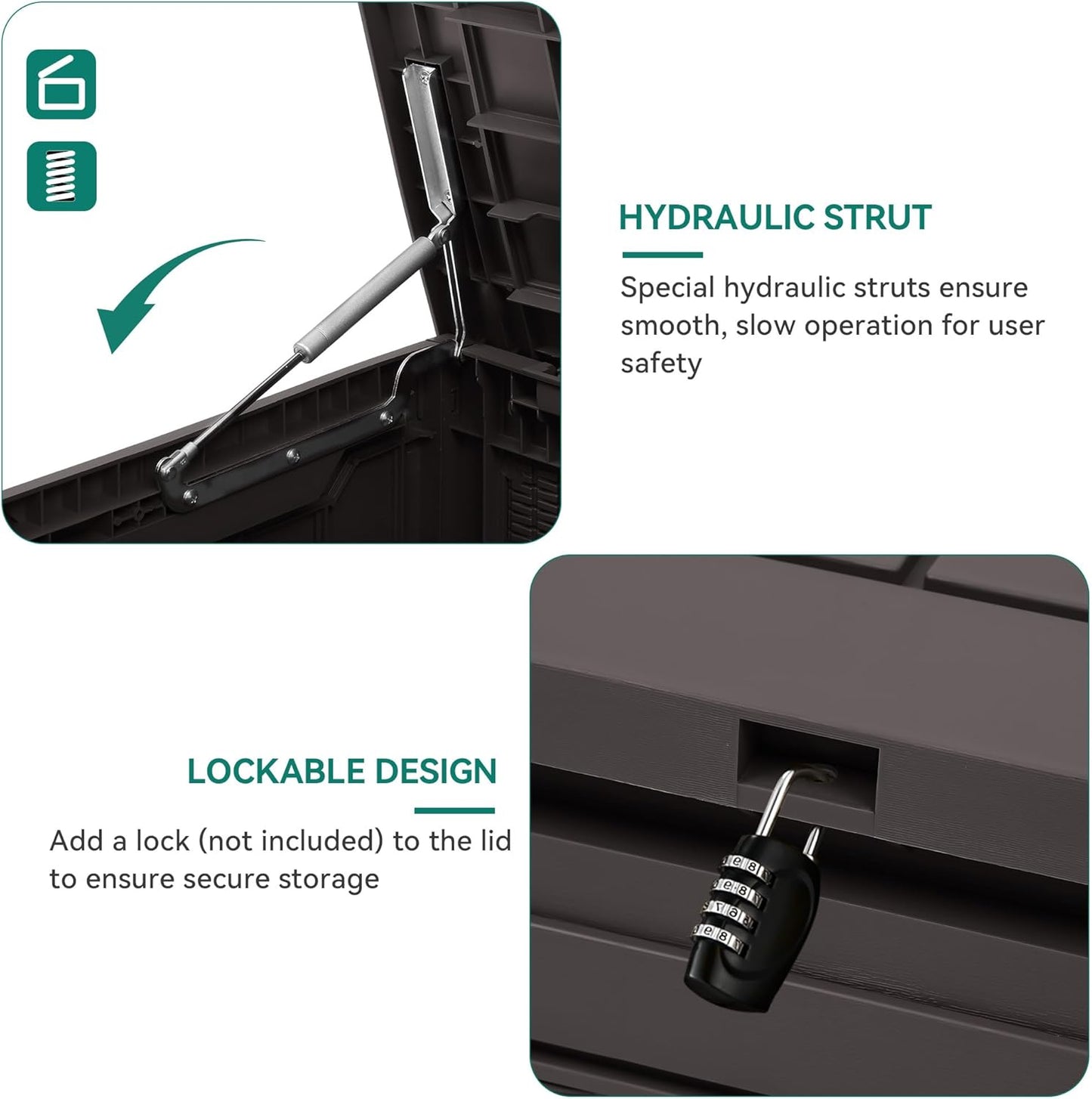 YITAHOME 80 Gallon Outdoor Storage Box, Large Water Resistant Resin Deck Box, Indoor Outdoor Lockable Rattan Storage Container for Patio, Garden, Cushions, Tools, Equipment (Dark Brown)