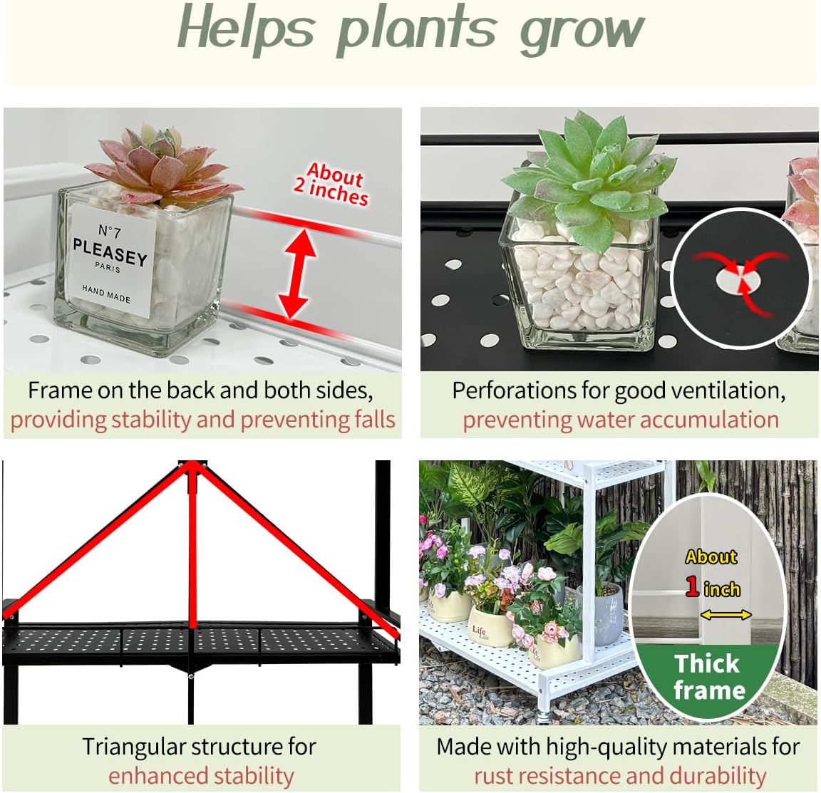 lumizone Foldable 4-Tier Plant Stand Indoor Outdoor Hanging Plant Shelf No Assembly Required Pot Placement Area With Wheels Sturdy Fall Prevention Storage Shelf Flower Pot Stand(4 Tier-White)