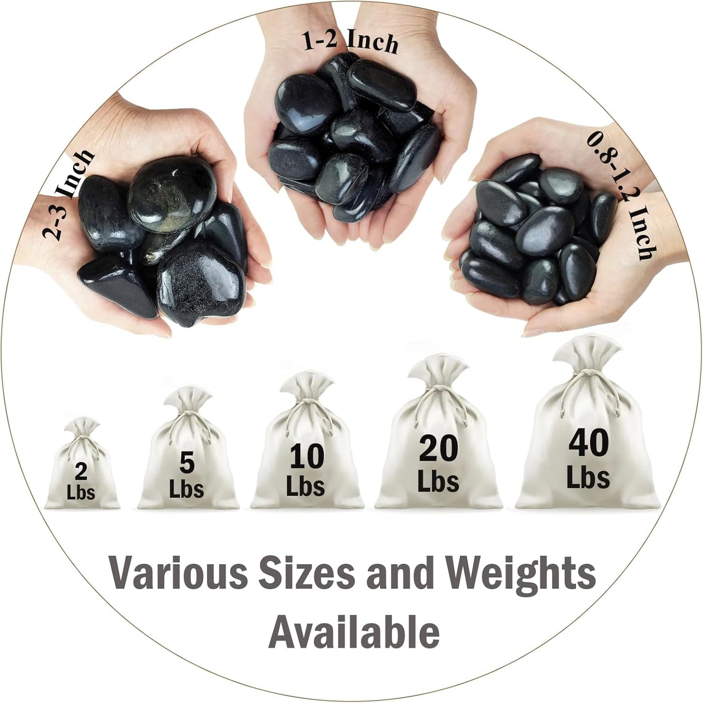 40 lbs Black River Rocks for Landscaping,1-2 Inch Decorative Black Stones Pebbles for Plants, Vase Fillers, Fish Tank and Garden Rocks