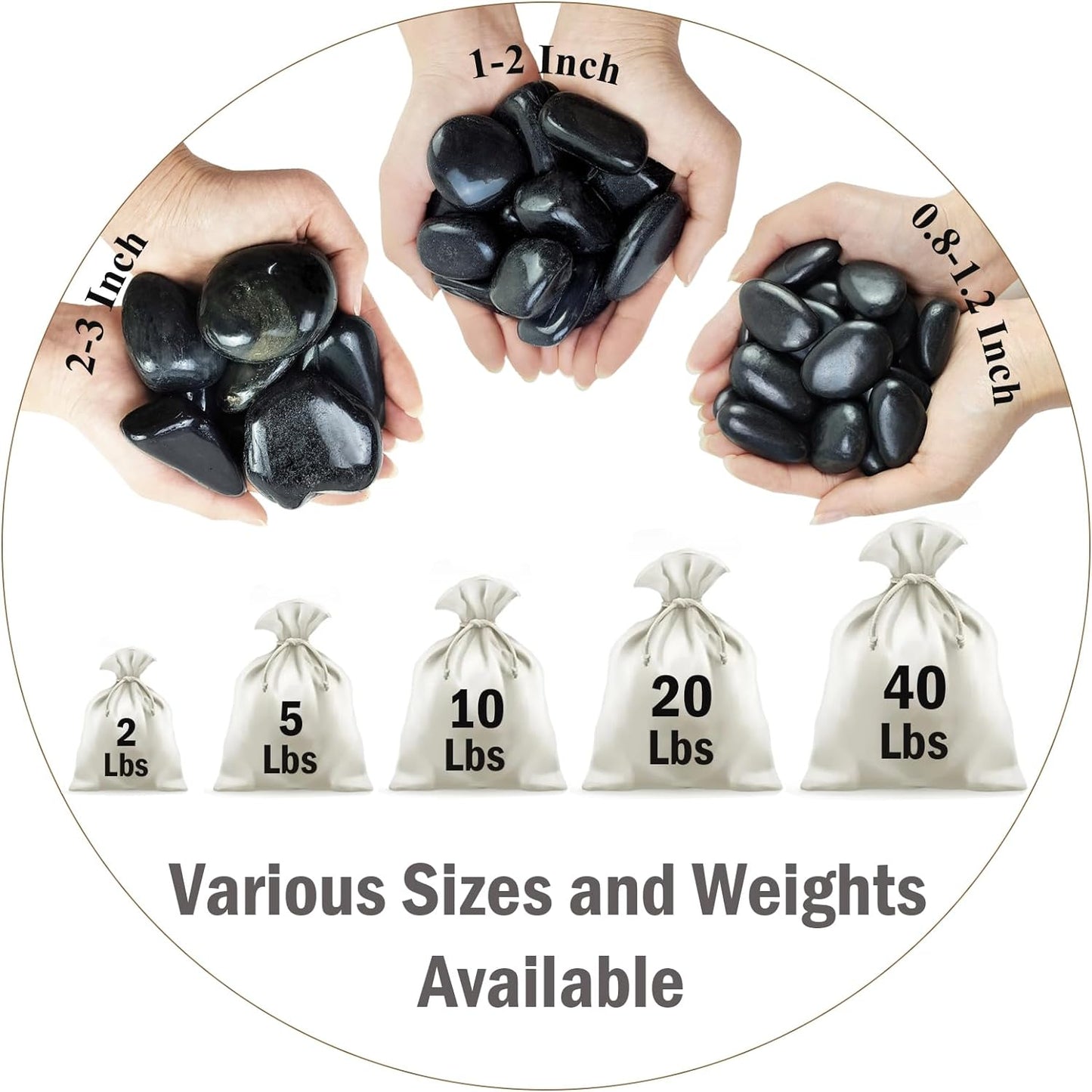 10 lbs Black Pebbles for Plants, 0.8-1.2 Inch Small Polished Stones. Decorative River Rocks for Outdoor Landscaping Vase Aquarium and Garden