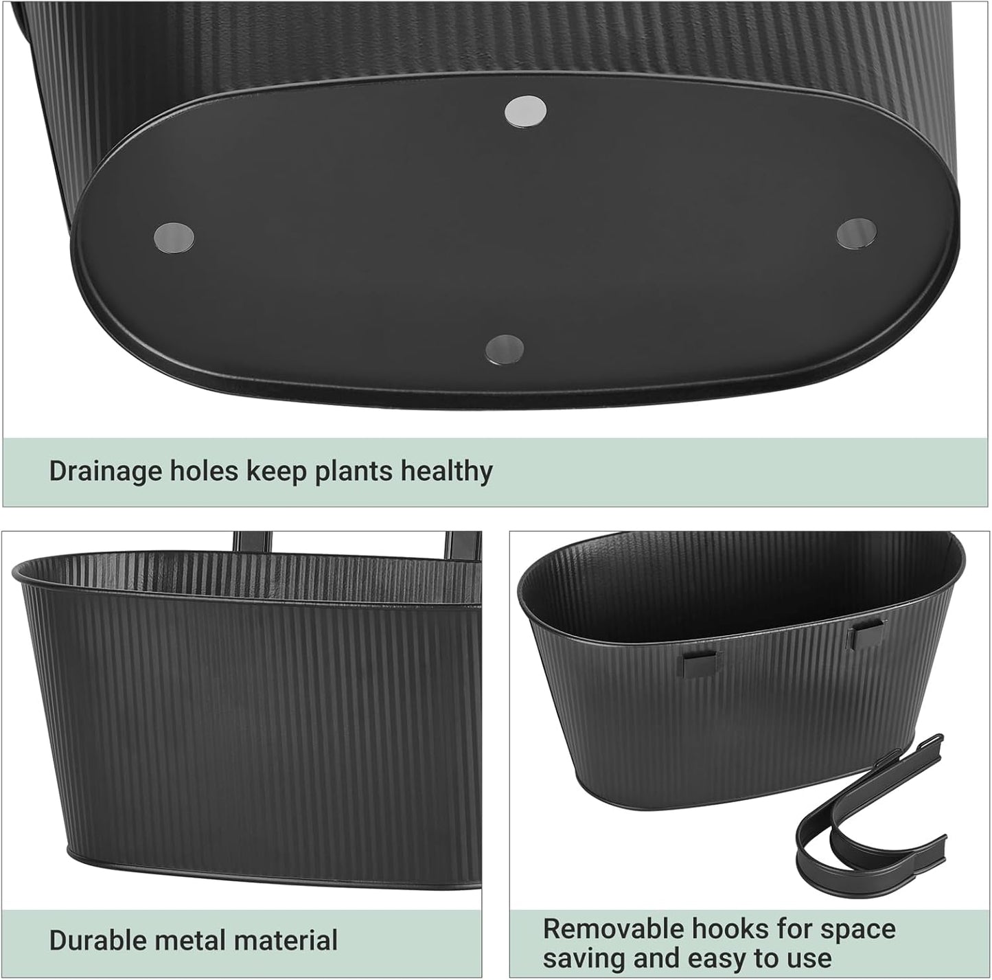 Mkono Metal Railing Planter Box 5 Pack Balcony Hanging Planter for Outdoor Plants with Detachable Hooks and Drain Holes Fence Planters for Any Balcony, Porch or Deck (5, Small)