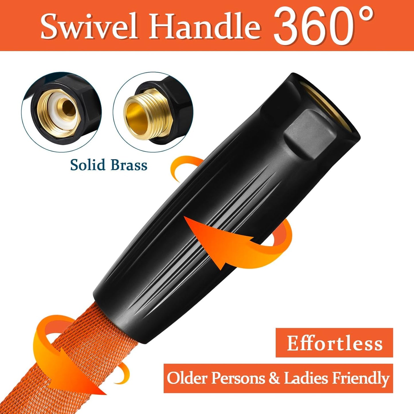 Garden Hose 25ft Made of TPE(Not PVC), with 10 Patterns Sprayer Nozzle, Flexible Water Hose with Swivel-Handle, Solid Brass Fittings, Non-Shrinking, Drinking Water Safe Material, All-weather