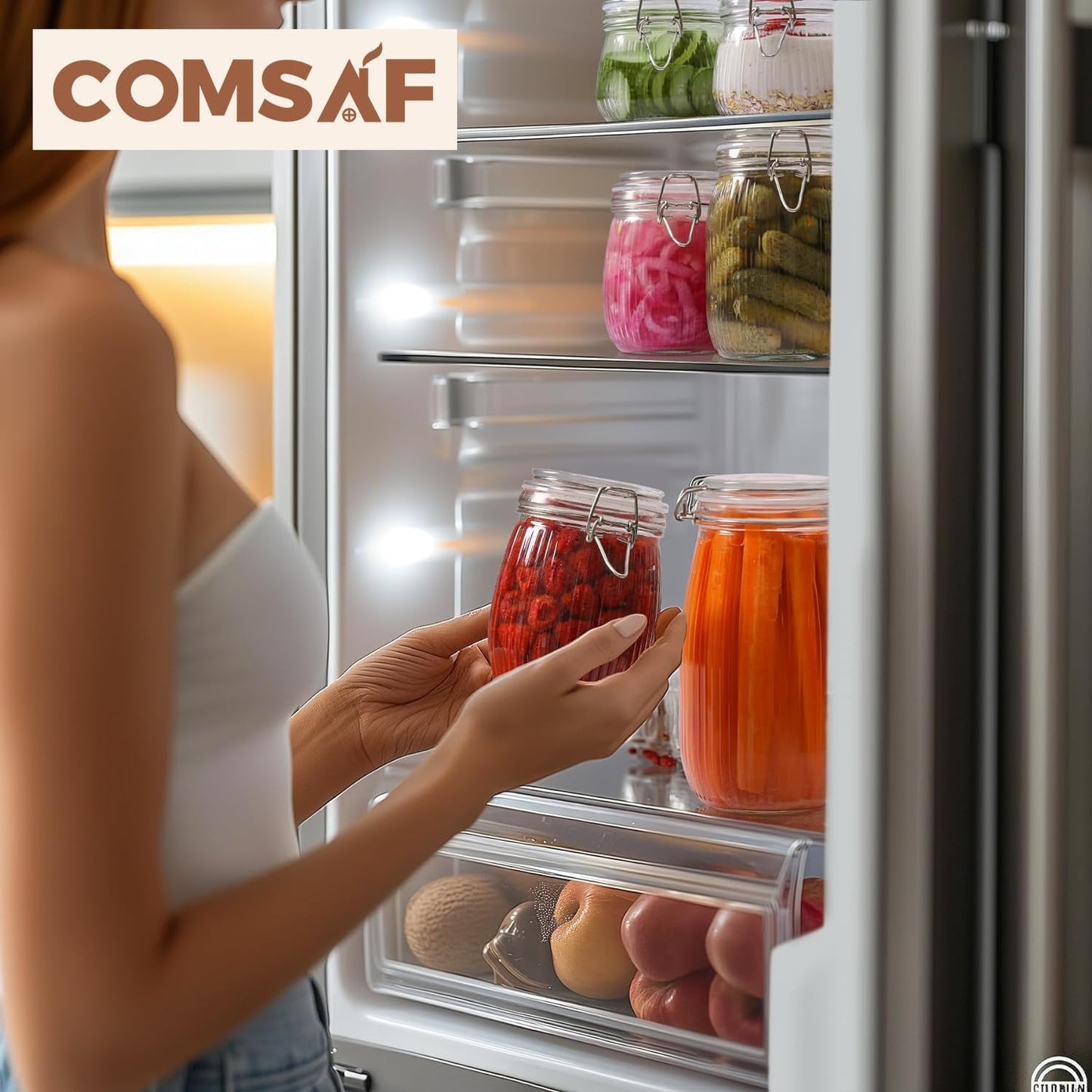 ComSaf Airtight Glass jar with lid 17oz, Glass Storage Containers with Lids, Small Canister, Mason Jars, Minimalist Jar for Kitchen Canning, Overnight Oats, Pickle, Spice, Set of 6