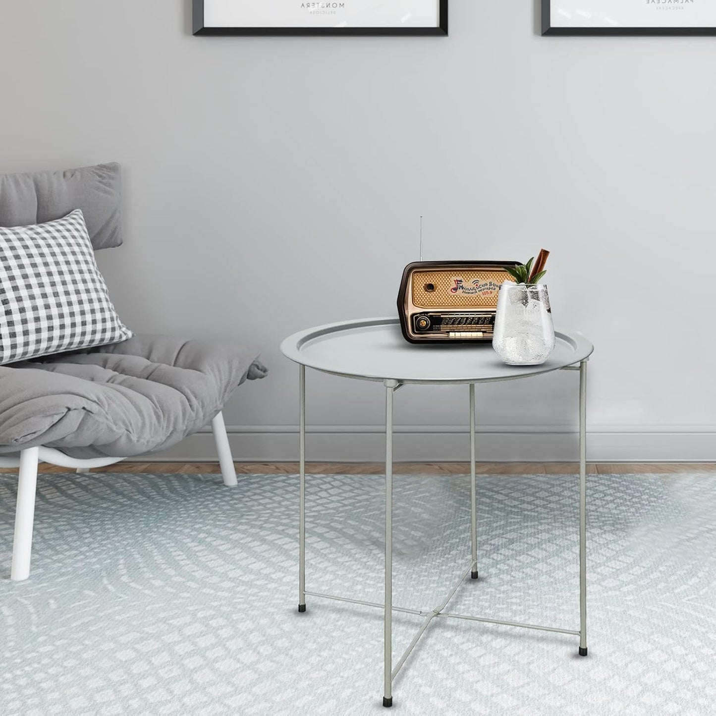 Garden 4 you End Table Outdoor Side Table, Small Patio Table Metal Side Table, Round Folding Side Table, for Outdoor and Living Room,Blue