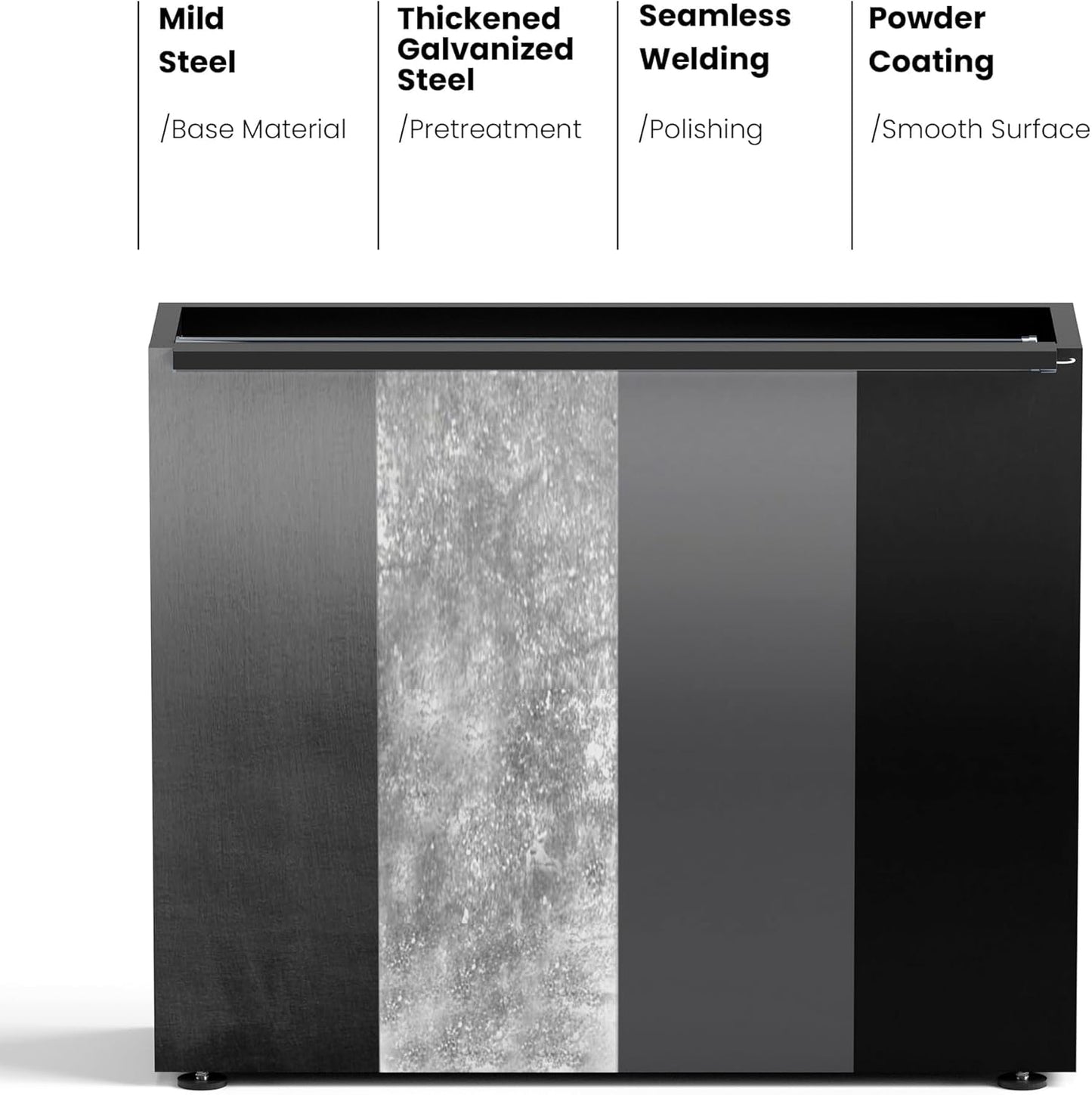 GSK Light Metal Planter Boxes LED Lighting Strips × 2 Outdoor Black Rectangle Flower Trough Heavy Duty Galvanized Iron Raised Tall Garden Bed Indoor Divider Shelf for Plants and Space Dividing