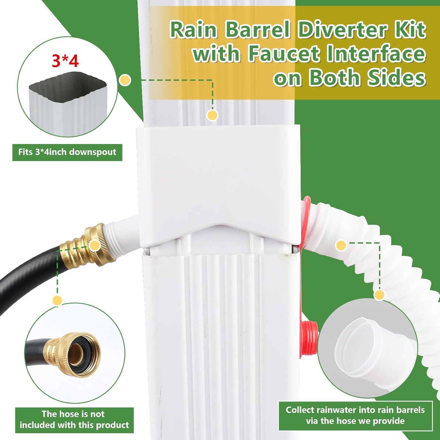 Rain Barrel Diverter Fits for 3"x4" Downspout,Rainwater Collection System,Rain Barrel Diverter Kit to Direct Water into Rain Barrel