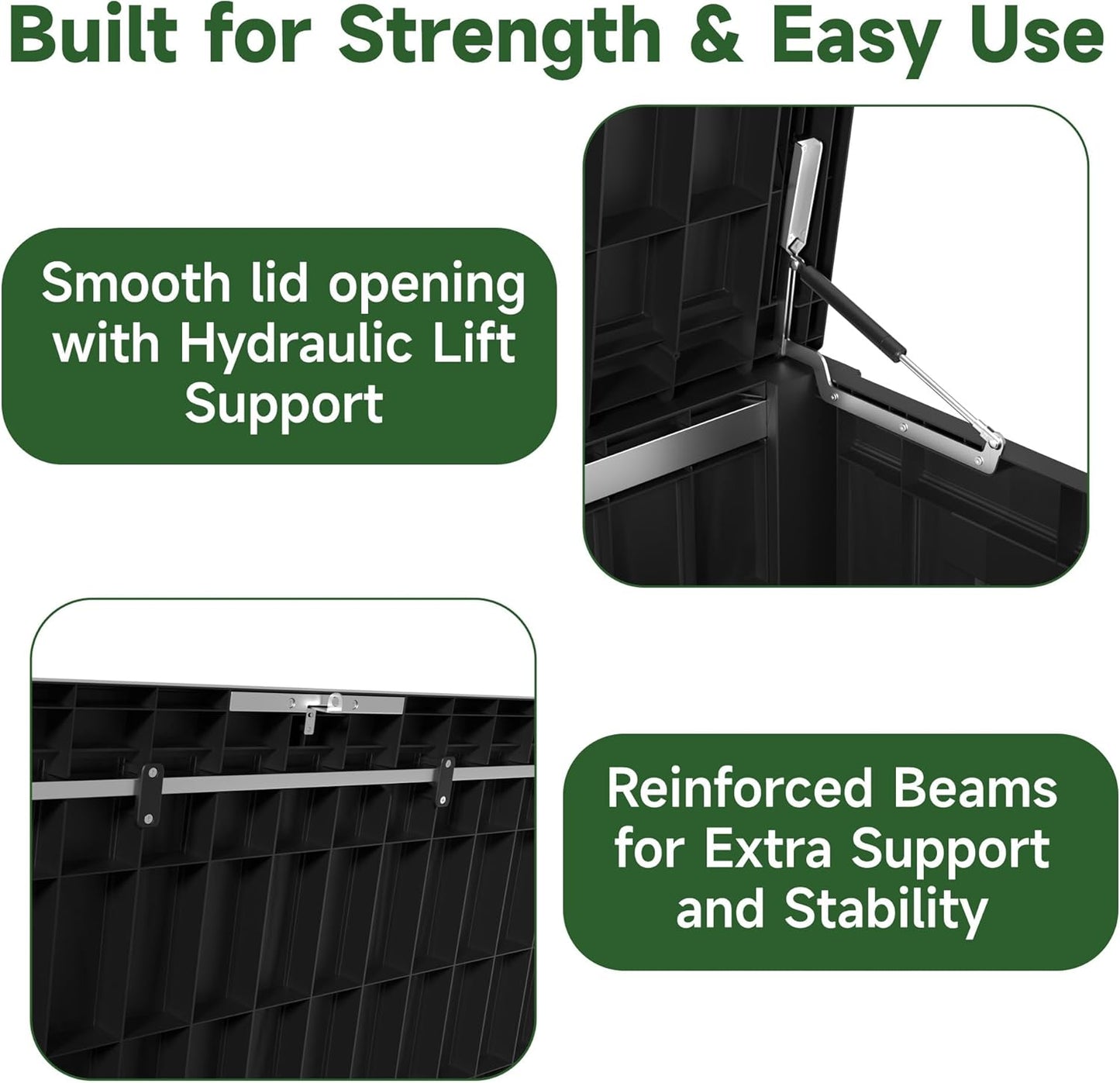 120 Gallon Outdoor Storage Box Waterproof, UV Resistant Resin Deck Box with Hydraulic Rod, Reinforced Stability for Patio, Garden, and Pool, Striped Black