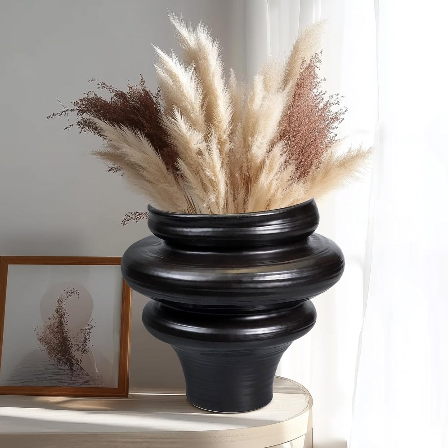 Ceramic Plant Pots 11 Inch - Bonsai Planters for Indoor Plants Outdoor Plants, Pot for Plant with Drainage Hole, Decorative Flower Pots for Home Decor, Gift for Men Women, Black