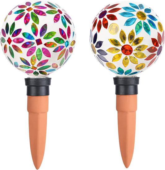 Terracotta Watering Spikes Mosaic Watering Globes for Outdoor Plants 2 Pack Automatic Plant Waterer Watering Devices Water Bulbs