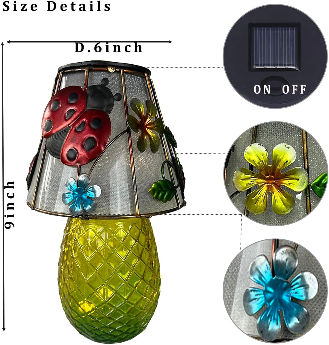 Ladybug Solar Garden Lights Outdoor Decor - Waterproof Tabletop Solar Lamp - Cordless Table Lamps for Garden Patio Porch Yard Backyard Balcony Wedding, Gifts for Mom (Ladybug)
