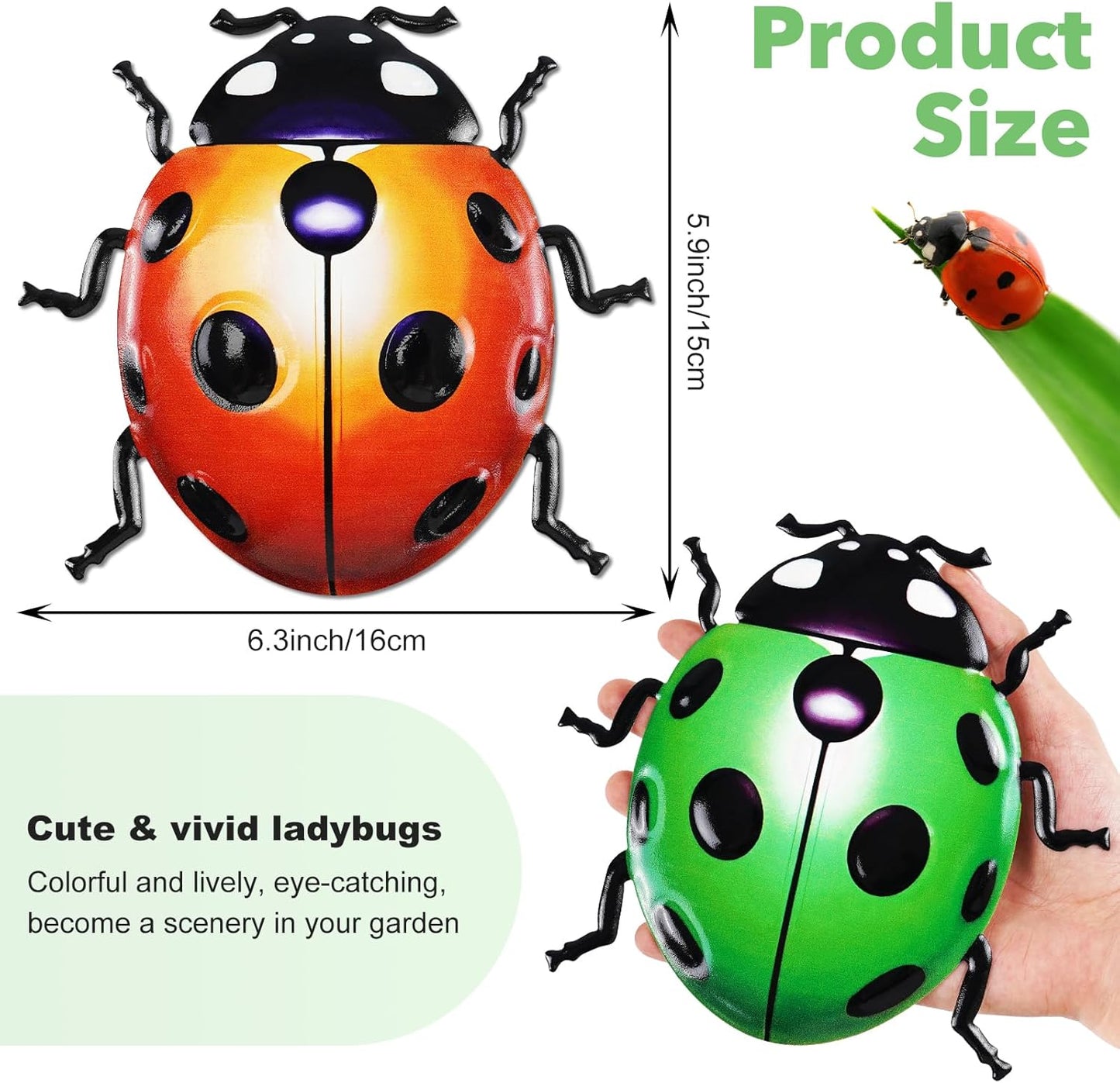 ULENDIS 4 PCS Cute Metal Ladybugs Wall Art Decor, 6.3 Inch Large Outdoor Wall Art Patio Fence Decorations, Colorful Yard Art Lawn Ornaments for Backyard Balcony