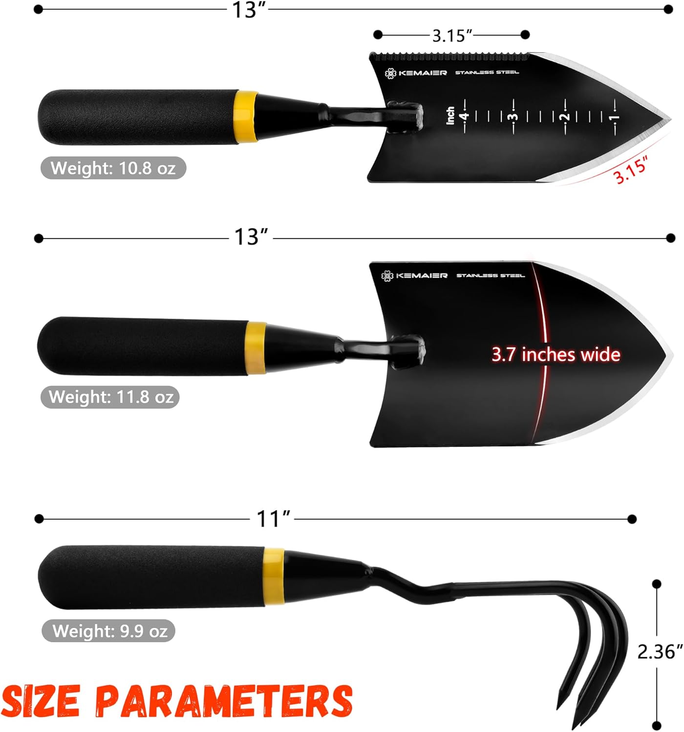 Garden Tool Set with Heavy Duty Stainless Steel, Gardening Hand Tools and Supplies with Durable Storage Case, 4-Piece for Weeding Planting and Cultivating